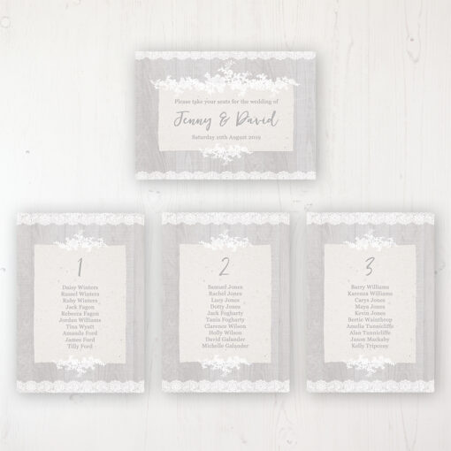Grey Whisper Wedding Table Plan Cards Personalised with Table Names and Guest Names