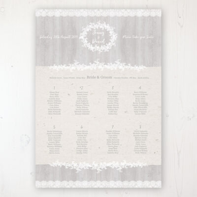 Grey Whisper Wedding Table Plan Poster Personalised with Table and Guest Names