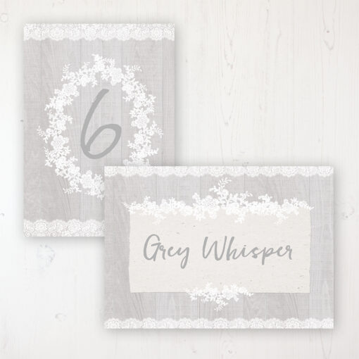 Grey Whisper Wedding Table Name & Number Personalised Table Name Card and Number Card