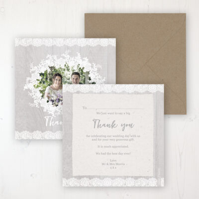 Grey Whisper Wedding Thank You Card - Flat Personalised with a Message & Photo