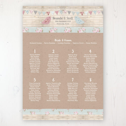 Lovebirds Wedding Table Plan Poster Personalised with Table and Guest Names