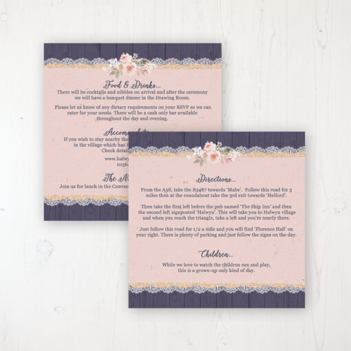 Midnight Glimmer Wedding Info Insert Card Personalised Front & Back