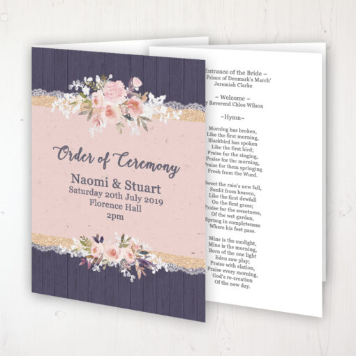 Midnight Glimmer Wedding Order of Service - Booklet Personalised Front & Inside Pages