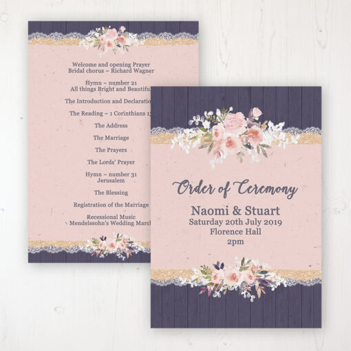 Midnight Glimmer Wedding Order of Service - Card Personalised front and back