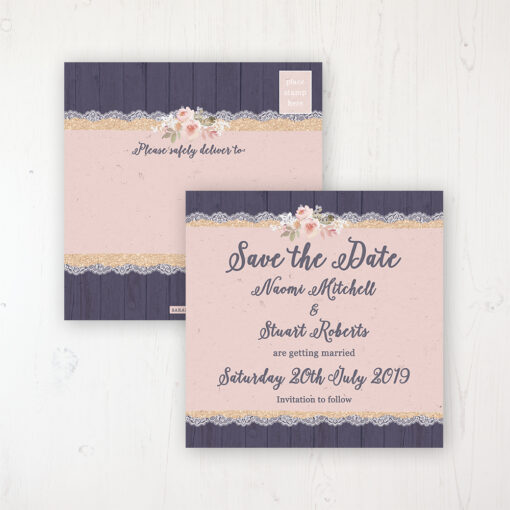 Midnight Glimmer Wedding Save the Date Postcard Personalised Front & Back