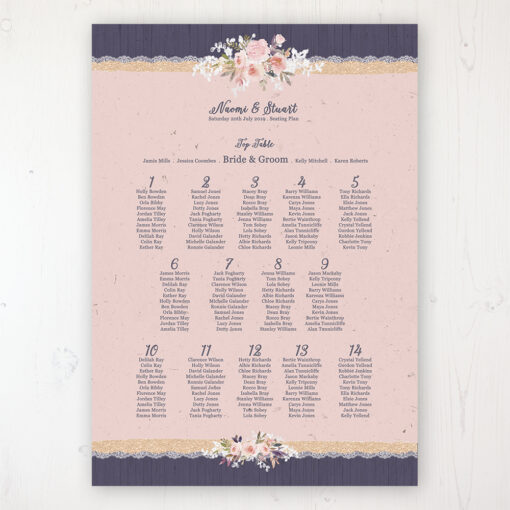 Midnight Glimmer Wedding Table Plan Poster Personalised with Table and Guest Names