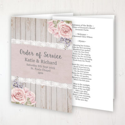 Mink Rose Wedding Order of Service - Booklet Personalised Front & Inside Pages