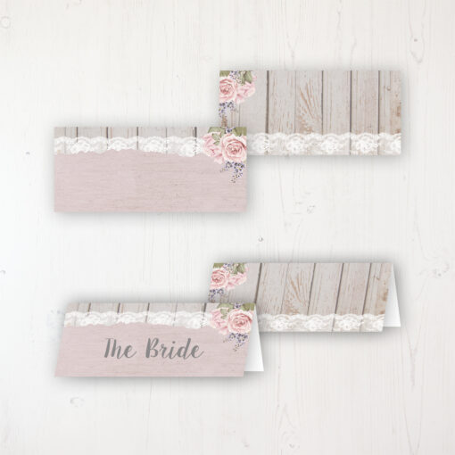 Mink Rose Wedding Place Name Cards Blank and Personalised with Flat or Folded Option