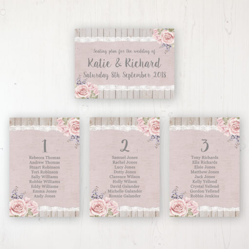 Mink Rose Wedding Table Plan Cards Personalised with Table Names and Guest Names