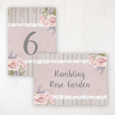 Mink Rose Wedding Table Name & Number Personalised Table Name Card and Number Card