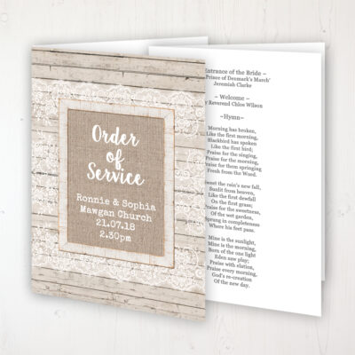 Natural Elegance Wedding Order of Service - Booklet Personalised Front & Inside Pages