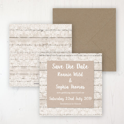 Natural Elegance Wedding Save the Date Personalised Front & Back with Rustic Envelope