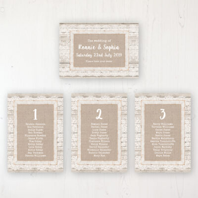 Natural Elegance Wedding Table Plan Cards Personalised with Table Names and Guest Names