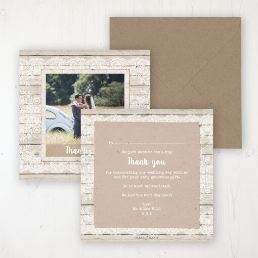 Natural Elegance Wedding Thank You Card - Flat Personalised with a Message & Photo