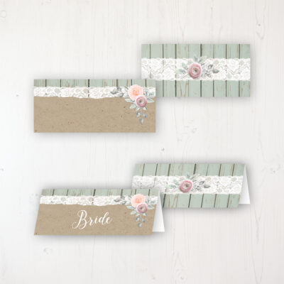 Ophelia Sage Wedding Place Name Cards Blank and Personalised with Flat or Folded Option
