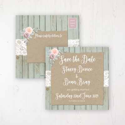 Ophelia Sage Wedding Save the Date Postcard Personalised Front & Back