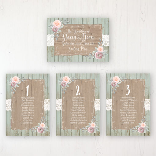 Ophelia Sage Wedding Table Plan Cards Personalised with Table Names and Guest Names