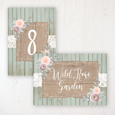 Ophelia Sage Wedding Table Name & Number Personalised Table Name Card and Number Card