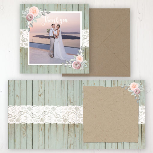Ophelia Sage Wedding Thank You Card - Folded Personalised with a Message & Photo