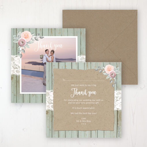 Ophelia Sage Wedding Thank You Card - Flat Personalised with a Message & Photo