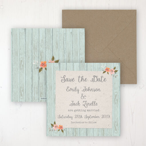 Prairie Peach Wedding Save the Date Personalised Front & Back with Rustic Envelope