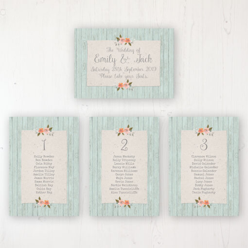 Prairie Peach Wedding Table Plan Cards Personalised with Table Names and Guest Names