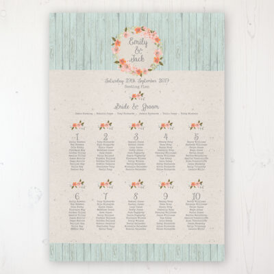 Prairie Peach Wedding Table Plan Poster Personalised with Table and Guest Names