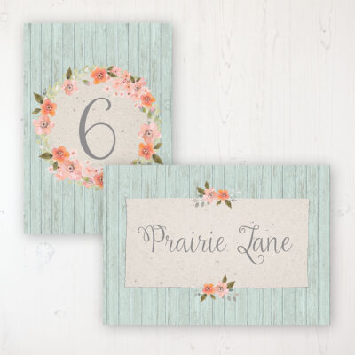 Prairie Peach Wedding Table Name & Number Personalised Table Name Card and Number Card