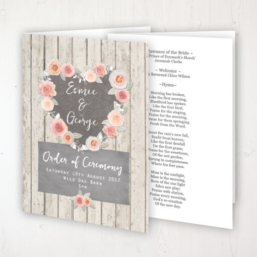 Rose Cottage Wedding Order of Service - Booklet Personalised Front & Inside Pages