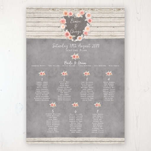 Rose Cottage Wedding Table Plan Poster Personalised with Table and Guest Names