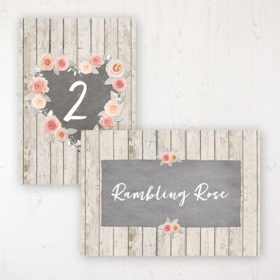 Rose Cottage Wedding Table Name & Number Personalised Table Name Card and Number Card