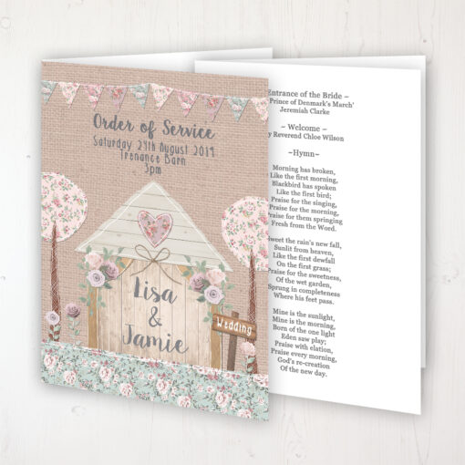 Rustic Barn Wedding Order of Service - Booklet Personalised Front & Inside Pages