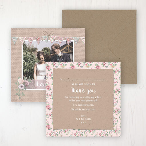 Rustic Barn Wedding Thank You Card - Flat Personalised with a Message & Photo