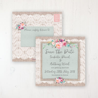 Rustic Farmhouse Wedding Save the Date Postcard Personalised Front & Back
