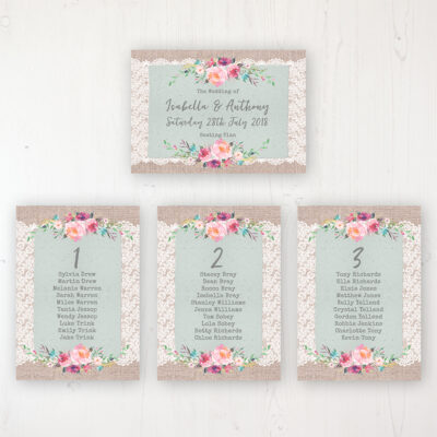 Rustic Farmhouse Wedding Table Plan Cards Personalised with Table Names and Guest Names