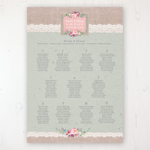 Rustic Farmhouse Wedding Table Plan Poster Personalised with Table and Guest Names