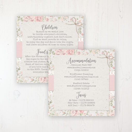 Summer Breeze Wedding Info Insert Card Personalised Front & Back