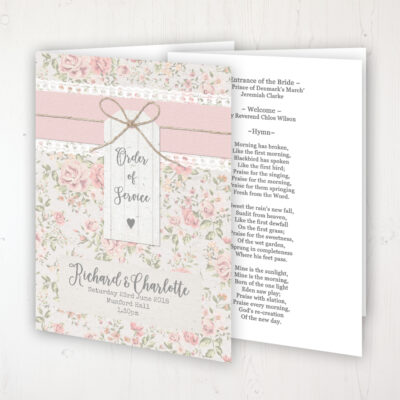 Summer Breeze Wedding Order of Service - Booklet Personalised Front & Inside Pages