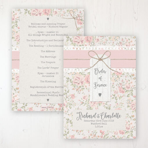 Summer Breeze Wedding Order of Service - Card Personalised front and back