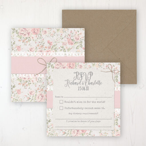 Summer Breeze Wedding RSVP Personalised Front & Back with Rustic Envelope