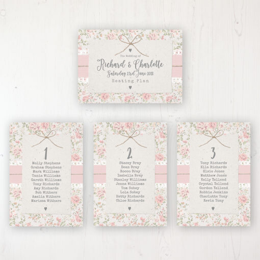 Summer Breeze Wedding Table Plan Cards Personalised with Table Names and Guest Names