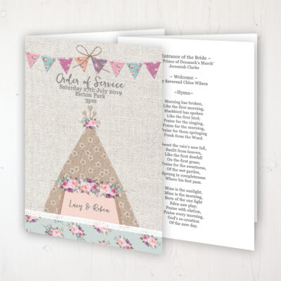 Tipi Love Wedding Order of Service - Booklet Personalised Front & Inside Pages