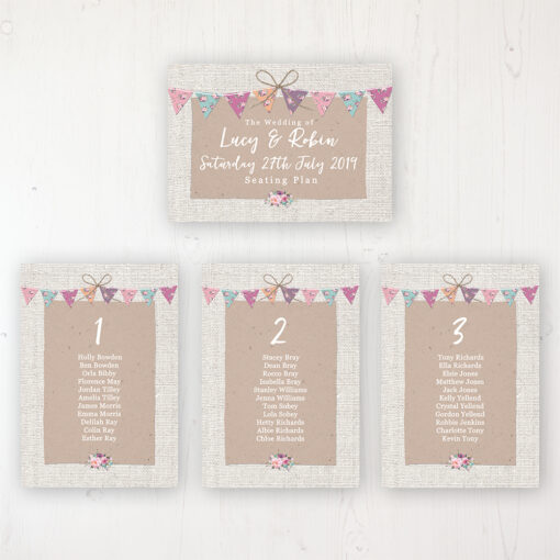 Tipi Love Wedding Table Plan Cards Personalised with Table Names and Guest Names