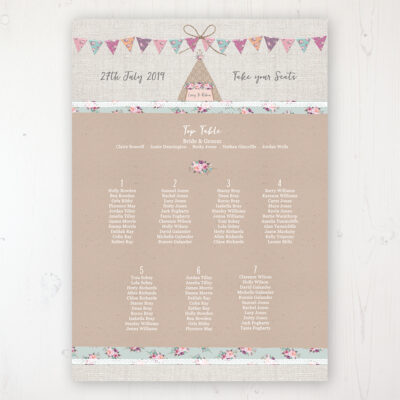 Tipi Love Wedding Table Plan Poster Personalised with Table and Guest Names