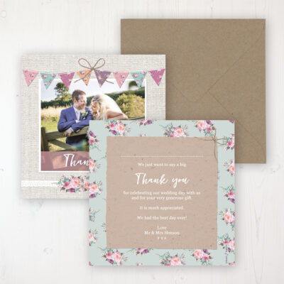 Tipi Love Wedding Thank You Card - Flat Personalised with a Message & Photo