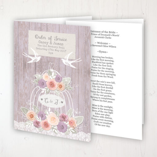 Vintage Birdcage Wedding Order of Service - Booklet Personalised Front & Inside Pages