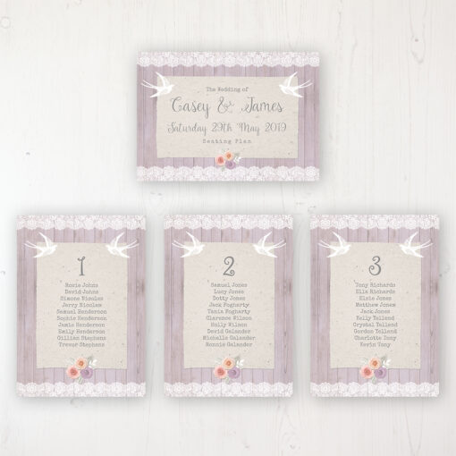 Vintage Birdcage Wedding Table Plan Cards Personalised with Table Names and Guest Names