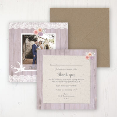 Vintage Birdcage Wedding Thank You Card - Flat Personalised with a Message & Photo