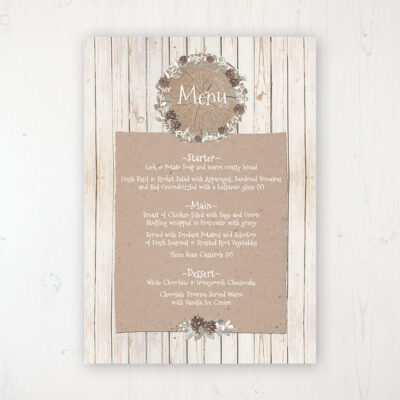 Wild Woodland Wedding Menu Card Personalised to display on tables
