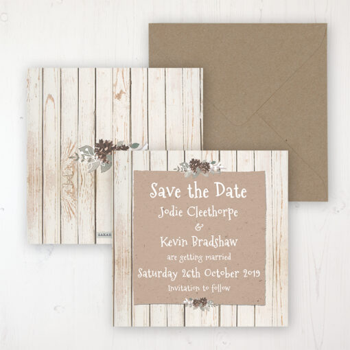 Wild Woodland Wedding Save the Date Personalised Front & Back with Rustic Envelope